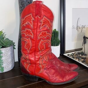 Vintage Larry Mahan Boot Collection Red Teju Lizard Cowboy Boots Size 10.5 E